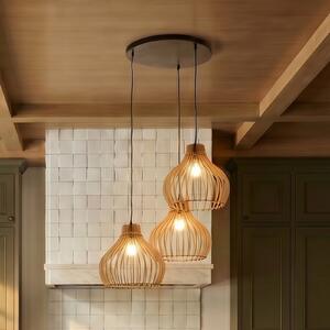 TEMAR LIGHTING Висяща лампа Barrel с дървени абажури, 3-лампена, кръгла, Затъмняване, Дърво, Дневна/трапезария, Дървесина, Къща в провинцията / Рустик
