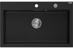 Mexen Elix гранитна мивка с 1 отделение 800 x 500 mm, черна, хромиран сифон - 6527801005-77