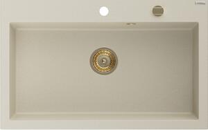 Mexen Elix Гранитна мивка с 1 отделение 800 x 500 mm, бежова, златен сифон - 6527801005-69-G