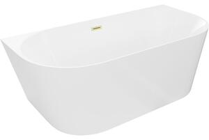 Mexen Oval Slim свободно стояща вана срещу стена 170 x 80 см, бяла, преливник златист четков - 52661708000-55