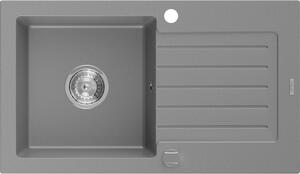 Mexen Pablo гранитна мивка с една камера и отцедник 752 x 436 mm, сива, сифон хром - 6510751010-71