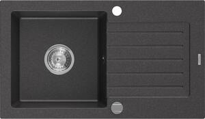 Mexen Pablo гранитна мивка с 1 отделение и сушилник 752 x 436 mm, черна с пръски, сифон хром - 6510751010-76