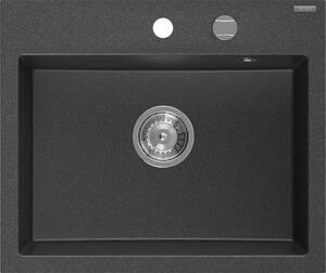 Mexen Oscar гранитна мивка с 1 отделение 580 x 490 мм, черен на пръски, хром сифон - 6519581000-76