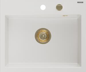 Mexen Oscar мивка от гранит 1-комп. 580 x 490 mm, бял, златен сифон - 6519581000-20-G