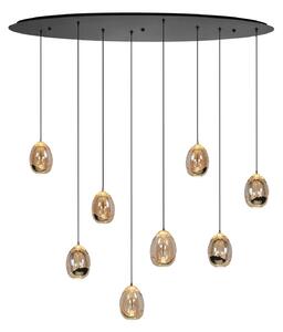 HighLight Висяща лампа Golden Egg, кехлибар/злато, дължина 100 см, 8-светлинно стъкло, Затъмняване, Дневна/трапезария, Метал, Модерен