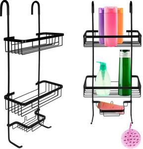 Рафт за баня без пробиване с 3 кошници, черен Loft дизайн