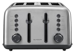 Тостер за хляб BUYDEEM DT640E, 1800W, 4 слота, 7 автоматични програми, 7 степени на препичане, LED индикатори, Тави за трохички, Високо изскачане, Инокс