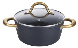 Тенджера Galileo Premium SChef 5916675, 20 см, 1.8 л, Подсилен ръб, Незалепващо покритие PPG, Без PFOA и никел, Индукция, Черен/златист