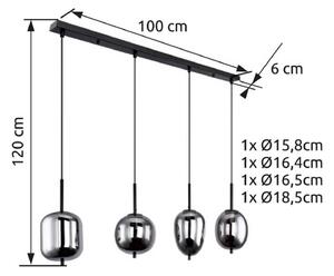 Висяща лампа Blacky, черно/димово сиво, дължина 110 cm, 4 светлини