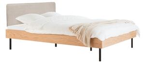 Двойно легло 180x200 cm тапицирано/ПДЧ от декор от дъб с включена подматрачна рамка в естествен цвят Streiko – noo.ma