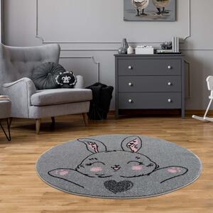 Сив кръгъл детски килим Smiling Bunny Ширина: 120 см