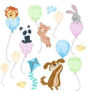 Весел детски стикер за стена Animals On Balloons 60 x 120 cm