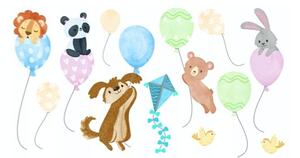 Весел детски стикер за стена Animals On Balloons 60 x 120 cm