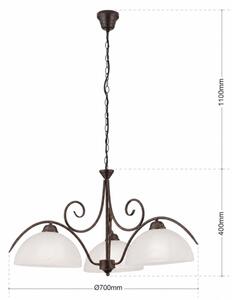 Orion - Полилей с верига RULA 3xE27/40W/230V Ø 70 см бял/бронзов