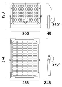 LED Екстериорен соларен прожектор със сензор LED/30W/6,4V IP65 3000/4000K