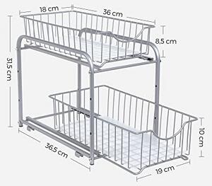 Кухненски органайзер, 2 плъзгащи се чекмеджета за шкафове, Органайзер за чекмеджета, за кухня, баня, сребрист SONGMICS