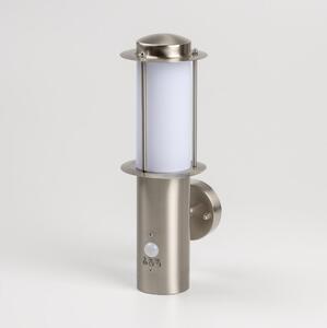 LED външно стенно осветително тяло с вграден датчик за движение 1xE27/4,9W/230V IP44 матов хром