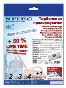 Торбички за прахосмукачка NITEC T601, 3 бр, Трислойна синтетична материя, Безцветен
