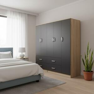 Гардероб с 5 врати, Athos V21, антрацит-дъб, 170x42x180 см