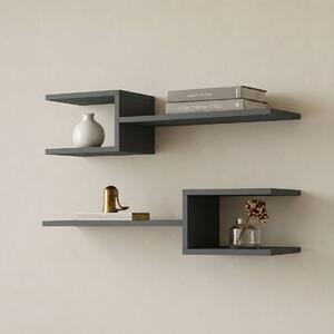 Set 2 bucati Raft de perete, Sumpa, Antracit, 20x65x18 cm