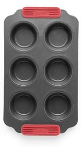 Форма за мъфини Lekue 1009478, За 6 бр, 31x18x3.7 см, Керамично незалепващо покритие, Карбонова стомана, От +4°C до +240°C, Черен/Червен