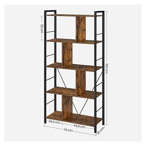 Библиотека Vasagle с 5 рафта в цвят Махагон Рустик, LBC121B01, 74 x 30 x 150 см