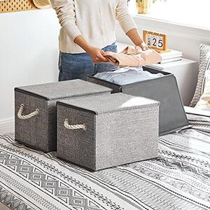 Комплект от 3 кутии за съхранение, Songmics, Сив, 38x25x25 см