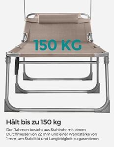 Шезлонг, Songmics, Кафяв, 53x193x29.5 см