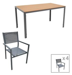 Комплект 5 бр. градинска маса и столове Nares-Moly Сив 140x80x72.5 см