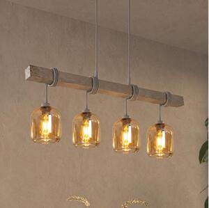 Brilagi - Полилей на кабел WOOD GLASS 4xE27/60W/230V бор/сив/опушено кафяво
