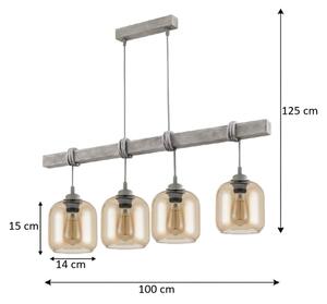 Brilagi - Полилей на кабел WOOD GLASS 4xE27/60W/230V бор/сив/опушено кафяво