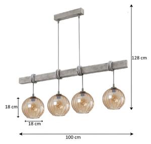 Brilagi - Полилей с кабелно окачване WOOD GLASS 4xE27/60W/230V бор/сив/димчато кафяв