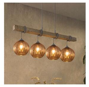 Brilagi - Полилей с кабелно окачване WOOD GLASS 4xE27/60W/230V бор/сив/димчато кафяв