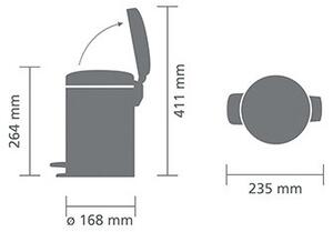Кош за боклук с педал Brabantia NewIcon 648998, 3 л, Леко затваряне, Противоплъзгаща основа, Инокс/Мат