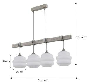 Brilagi - Полилей на кабел WOOD GLASS 4xE27/60W/230V бор/сив/бял