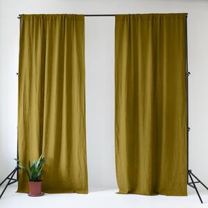 Ленено перде в цвят жълта охра и зелено 140x250 cm Moss Green – Linen Tales