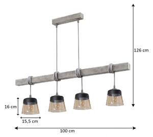 Brilagi - Полилей на кабел WOOD GLASS 4xE27/60W/230V борова/сива/опушено кафяво
