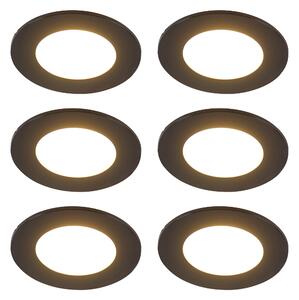 Комплект от 6 модерни вградени спотове черни с LED 3-степенно димируеми IP65 - Blanca
