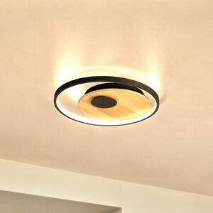 FISCHER & HONSEL LED таванска лампа Marit, Ø 40 cm, пясъчно черна, метал/дърво, Затъмняване, Черен, Дневна/трапезария, Метал, Модерен