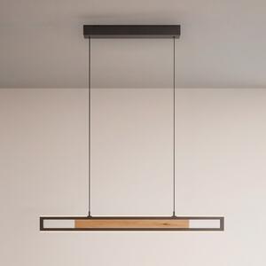 Paul Neuhaus LED висяща лампа „Sveja“, дължина 80 см, черна/в цвят на дърво, CCT, Затъмняване, Дърво, Дневна/трапезария, Дървесина, Модерен