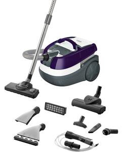 Прахосмукачка Bosch BWD41740, с торба, сухо и мокро почистване, 5 л. капацитет резервоар, 1700W, филтър Epa, турбо четка, метална телескопична тръба, лилава
