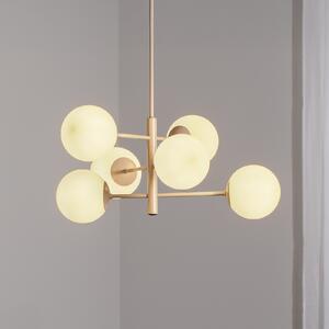 Domiluce Висяща лампа Aurora, бежова, Ø 60 cm, 6 светлини, стъкло, E14, Затъмняване, Бежов, Дневна/трапезария, Стъкло