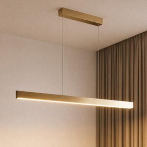 Lucande LED висяща лампа Mylosh, златиста, 150 см, CCT, с регулиране на яркостта, Затъмняване, Злато / месинг, Дневна/трапезария, Алуминий, Модерен