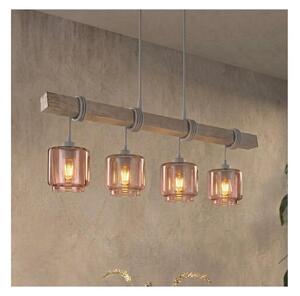 BRILAGI - Полилей на кабел WOOD GLASS 4xE27/60W/230V бор/сив/опушено бежово