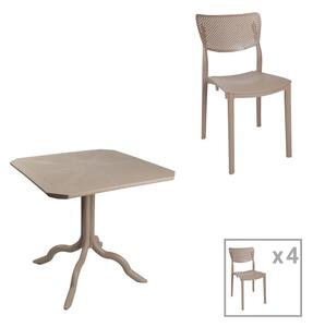 Градински комплект GROOVY-IGNITE 5бр PP в цвят капучино с маса 80x80x74.5см