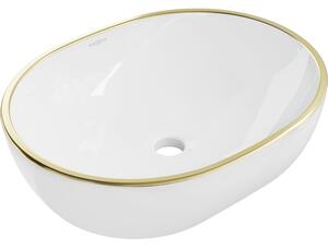 Mexen Viki мивка за плотове 48 x 35 см, бяла/златна ръб - 21054805
