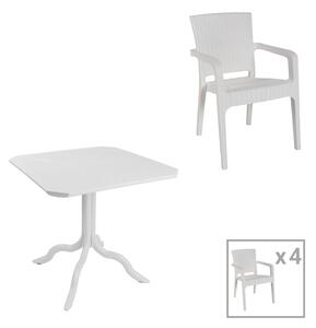 Трапезен комплект ICON-HALCYON от 5 части PP в бял нюанс 80x80x74.5 см
