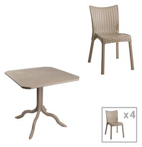 Градински комплект GROOVY-CONFIDENT 5бр PP в цвят капучино с маса 80x80x74.5см