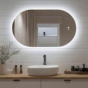 Овално огледало с LED осветление 80x50 cm, двоен цвят, сензорен бутон, отоплителна подложка
