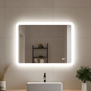 Заоблено огледало за баня с LED осветление, 80×60 см, двуцветно, тъч ключ, отоплителна подложка
